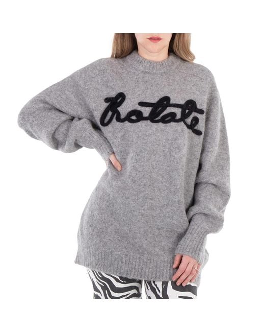 ROTATE BIRGER CHRISTENSEN Gray Oversized Knitted Logo Jumper