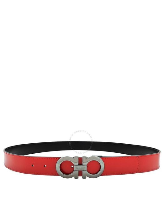 Ferragamo Red Gancini Embossed Reversible And Adjustable Belt for men