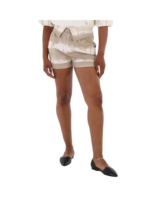 Stella McCartney Natural Ladies Bamboo Safari Tie-Dye Denim Shorts, Waist