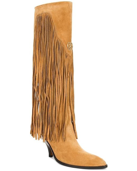 Bally Brown Laredo Suede Fringe Long Boots, Brand Size 39 Us