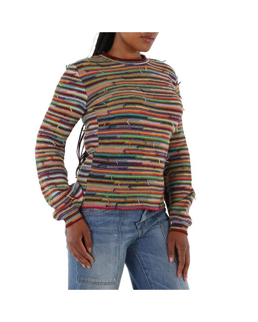 Chloé Brown Multicolor -striped Frayed Sweater