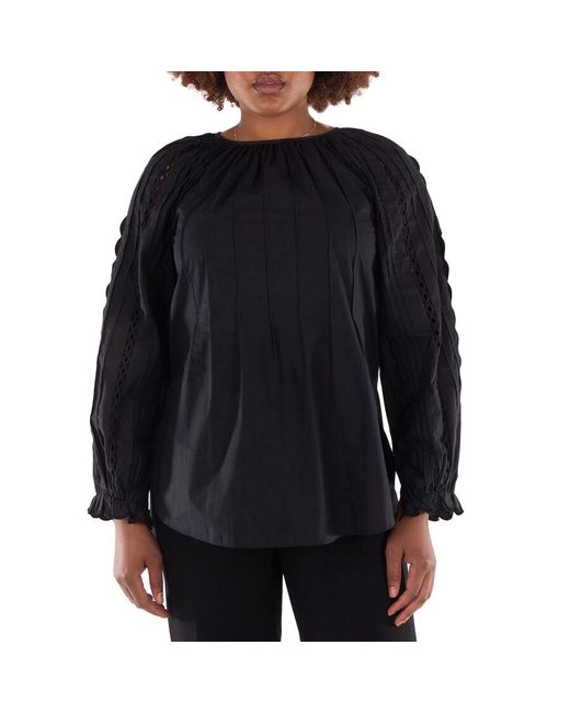 See By Chloé Black Poplin Embellished Sleeve Top, Brand Size 42