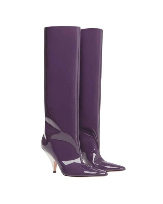 Bally Purple Katy Patent Leather Long Boots, Brand Size 38 Us