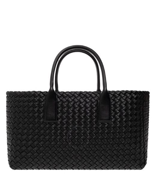 Bottega Veneta Black Intreccio Leather Small Cabat Tote Bag