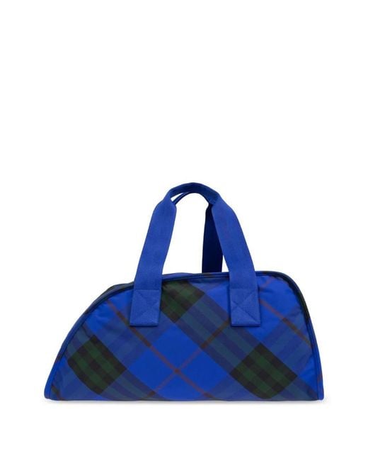 Burberry Blue Medium Shield Check Pattern Duffle Bag for men