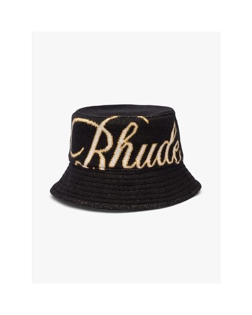 Rhude Black Script Bucket Hat for men