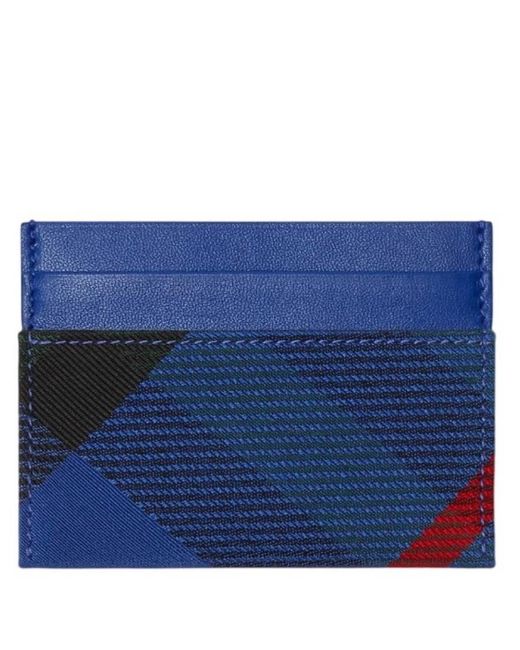 Burberry Blue Check Print Leather Card Holder