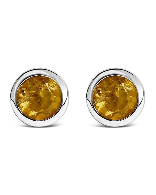 Haus of Brilliance Metallic 925 Sterling 6Mm Bezel Set Created Citrine Solitaire Stud Earrings