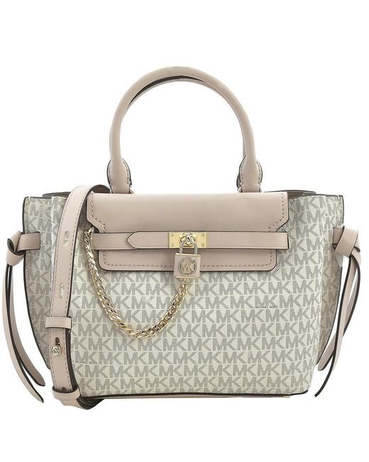 Michael Kors Metallic Signature Logo Small Hamilton Legacy Belted Satchel