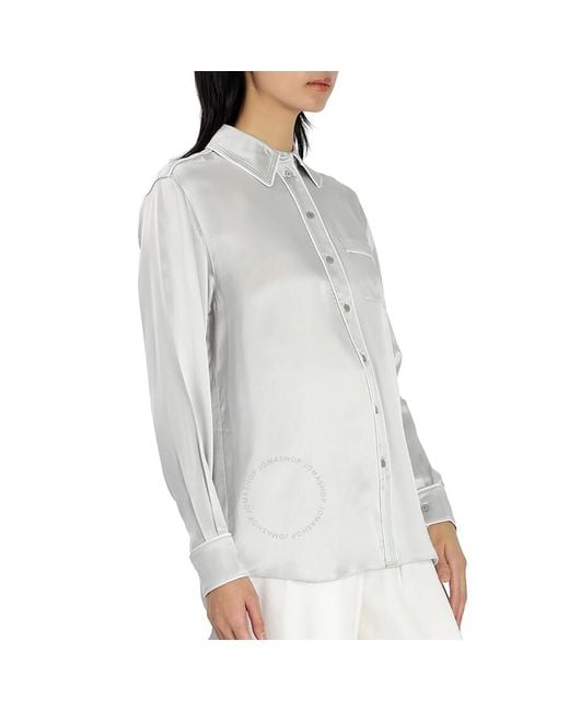 Burberry Gray Light Pebble Silk Satin Shirt