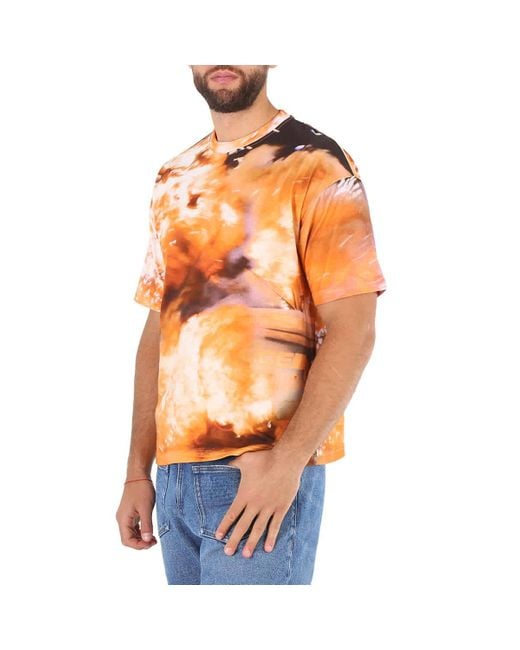 424 Orange Explosion Print Short Sleeve Cotton T-shirt for men