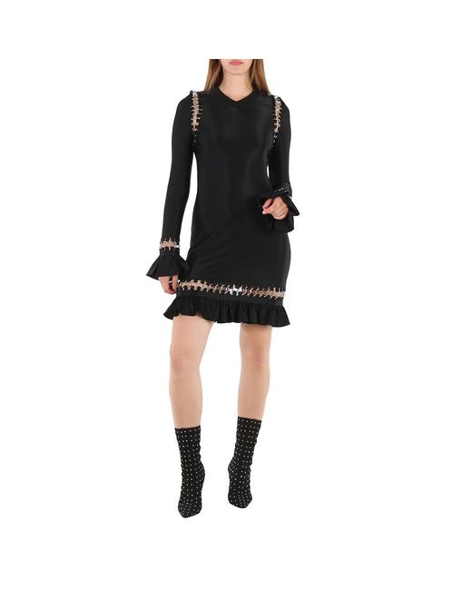 Burberry Black Ladies Ring Pierced Stretch Jersey Mini Dress