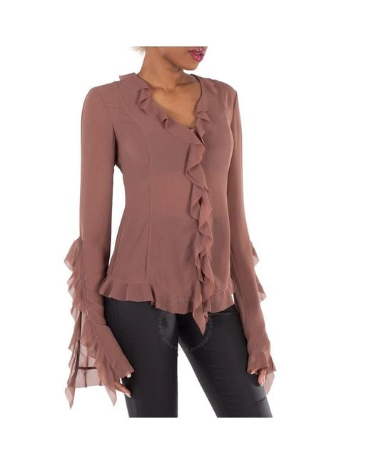 Acne Red Semi Sheer Ruffle Blouse