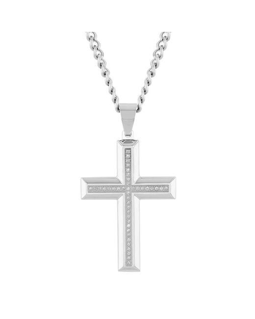 Robert Alton Metallic 1/4 Ctw Squared Stainless Steel Cross Pendant With Diamonds for men