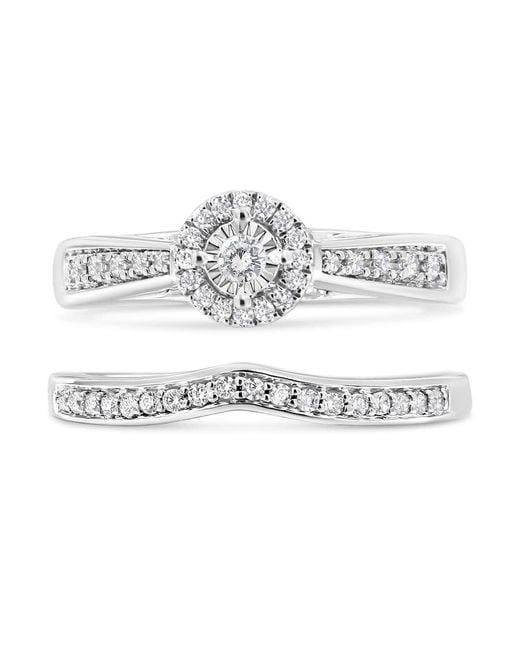 Haus of Brilliance Metallic 925 Sterling 1/3 Cttw Diamond Halo And Pave Shank Engagement Ring Set