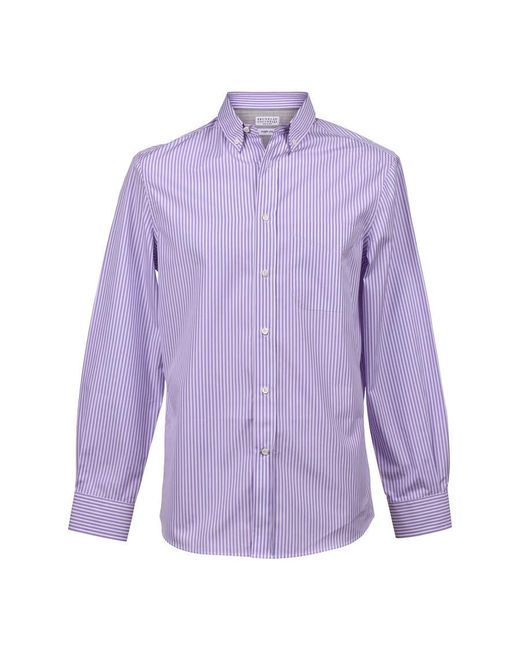 Brunello Cucinelli Purple Striped Dress Shirt, Size Medium for men