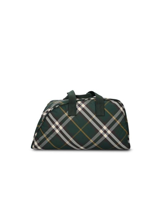 Burberry Green Large Shield Check-Pattern Zipped Duffle Bag for men