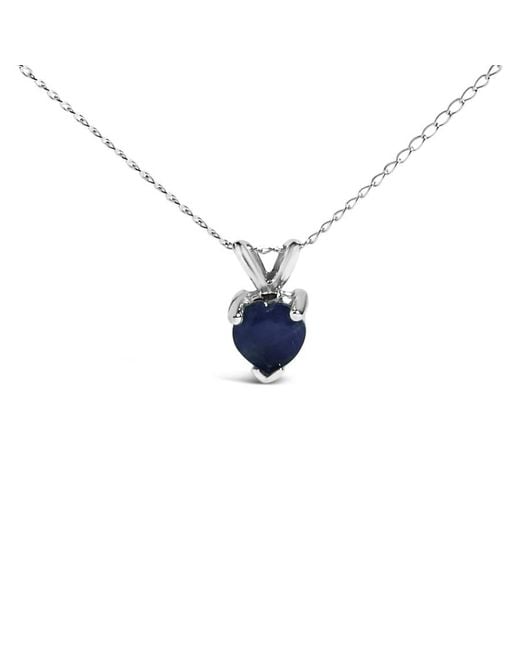 Haus of Brilliance Metallic 14K 5X5 Mm Heart Shaped Sapphire Solitaire Pendant Necklace