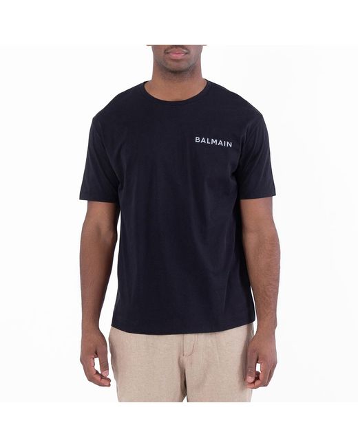 Balmain Black Reflective Logo Print Cotton T Shirt for men