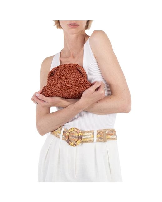 Maria La Rosa Brown Rust Mini Game Metallic Crochet Clutch