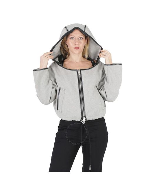 Burberry Gray Melange Canvas And Leather Cropped Hooded Jacket