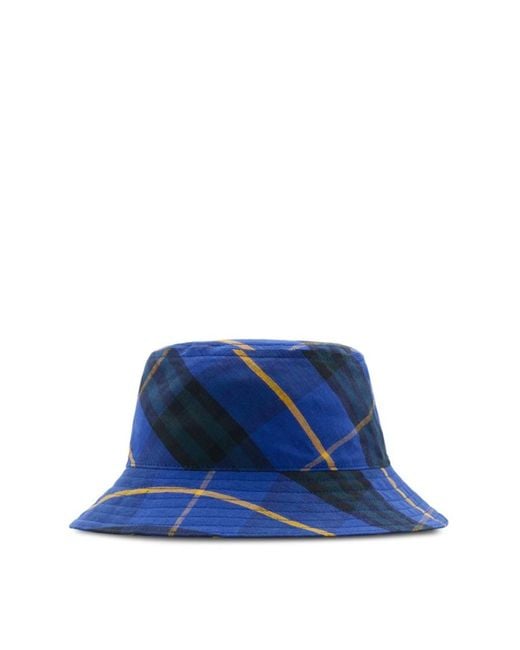 Burberry Blue Checkered Cotton Bucket Hat