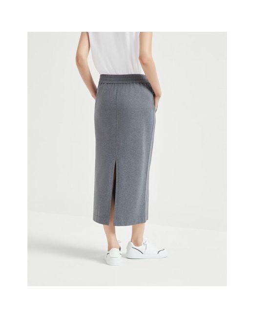 Brunello Cucinelli Gray Midi Straight Skirt, Size X-Large