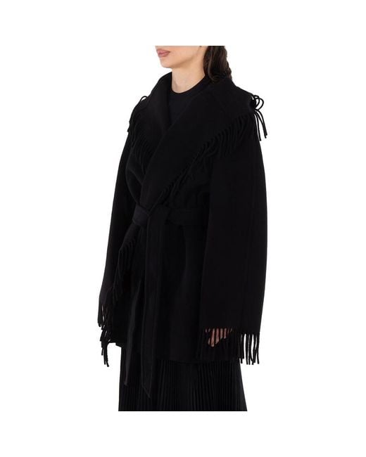 Balenciaga Black Ladies Fringed-Edge Hooded Cardi-Coat, Brand Size 1