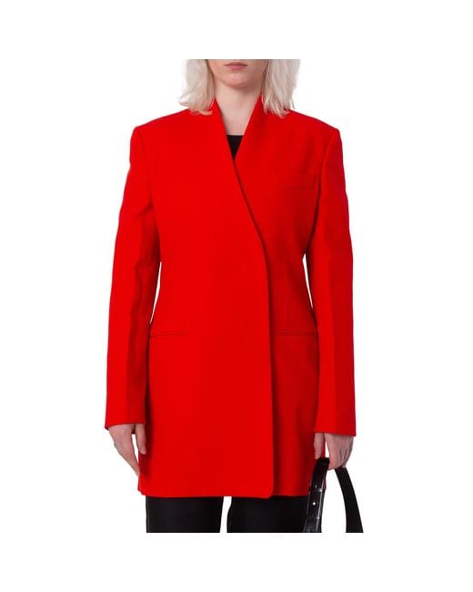 Ferragamo Red Single-Breasted Fitted Wool Blazer, Brand Size 44 Us for men