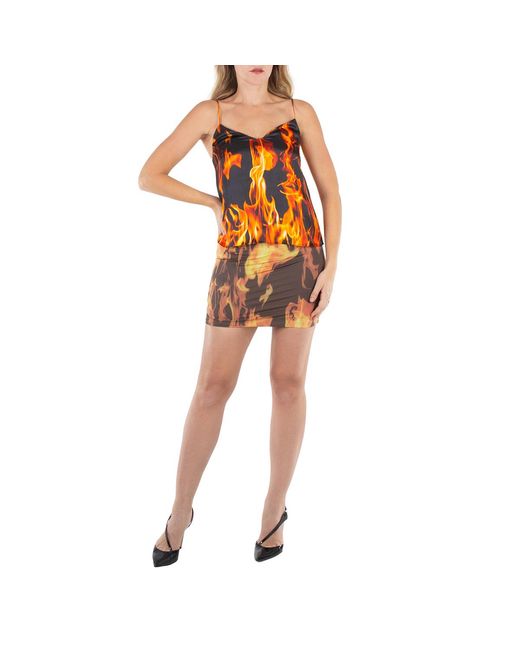 Vetements Orange Ladies Fire Print Slip Top