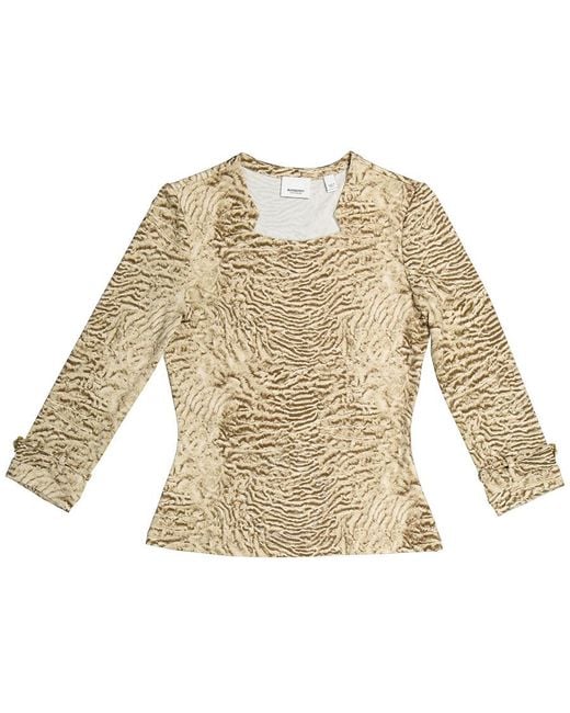 Burberry Natural Astrakhan Print Stretch Jersey Long-sleeve Top