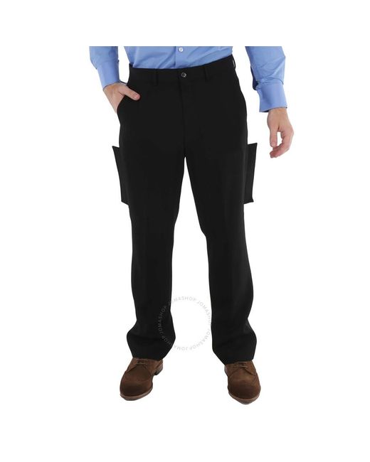 Burberry Black Grain De Poudre Wool Panel Detail Tailored Trousers for men