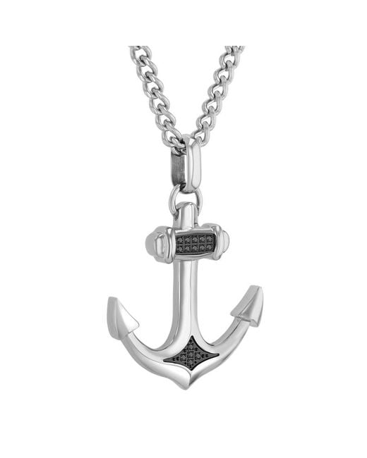 Robert Alton Metallic Diamond Accent Stainless Steel With Finish Anchor Pendant for men