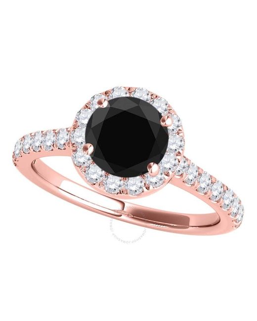 Maulijewels Red 1.0 Carat Black & Halo White Diamond Bridal Set Engagement Ring