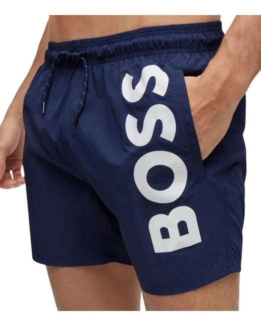 Boss Blue Elastic Waist Swim Shorts for men