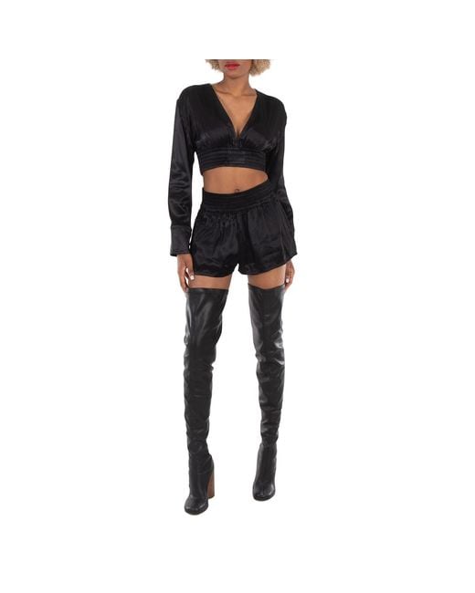 T By Alexander Wang Black Long-Sleeve Cropped Blouse