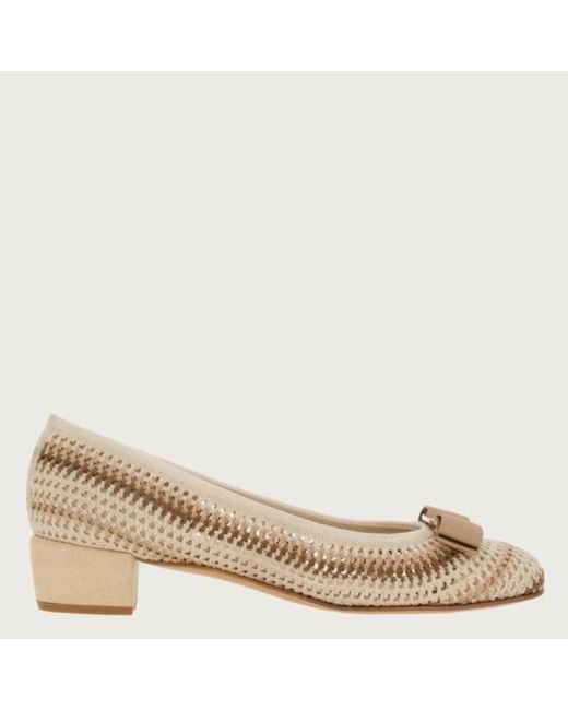 Ferragamo Natural Vara Crochet Pumps