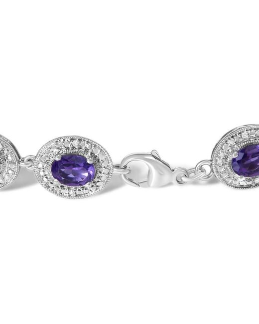Haus of Brilliance Metallic Sterling 5X7 Mm Oval Amethyst & Diamond Halo Link Bracelet