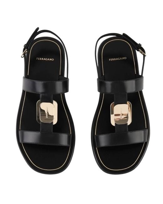 Ferragamo Black Vida Nappa Flat Sandals