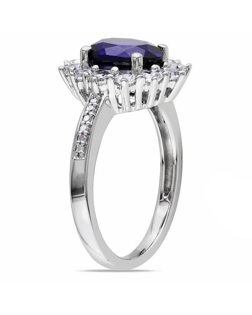 Amour Metallic Halo Diamond And 4 Ct Tgw Created And Sapphire Ring for men