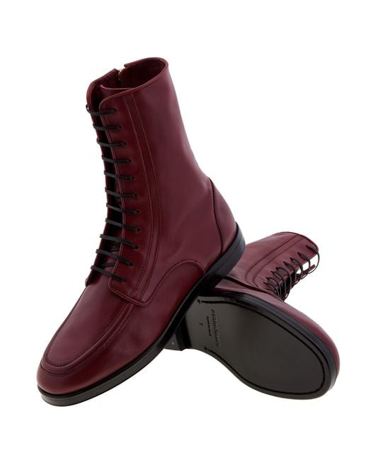 Ferragamo Brown Debby Leather Lace-Up Boots