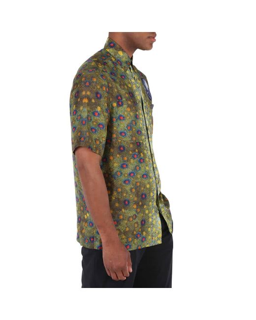 Burberry Green Fish Scale-print Applique Short Sleeve Shirt for men