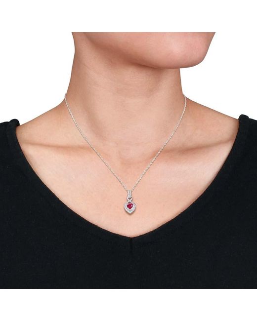 Amour White Heart Shape Ruby And 1/3 Ct Tw Diamond Infinity Pendant With Chain