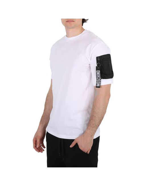 Moschino White Cotton Jersey Zip-pocket Short-sleeve T-shirt for men