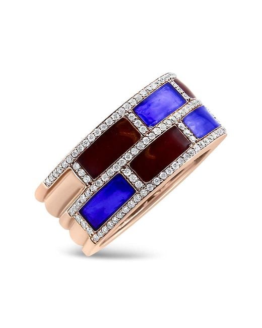 Haus of Brilliance Multicolor 18K Rose Alternating And Enamel And 1/2 Cttw Diamond Studded Band Ring (F-G Vs1-Vs2)