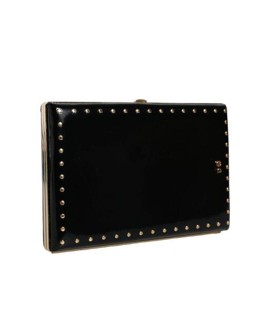 Dolce & Gabbana Black Leather Studs Frame Clutch Evening Purse Bag