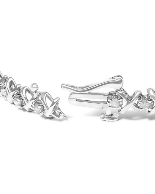 Haus of Brilliance Metallic 10K-Plated Sterling 1.00 Cttw Round-Cut Diamond X-Link 7.50" Bracelet