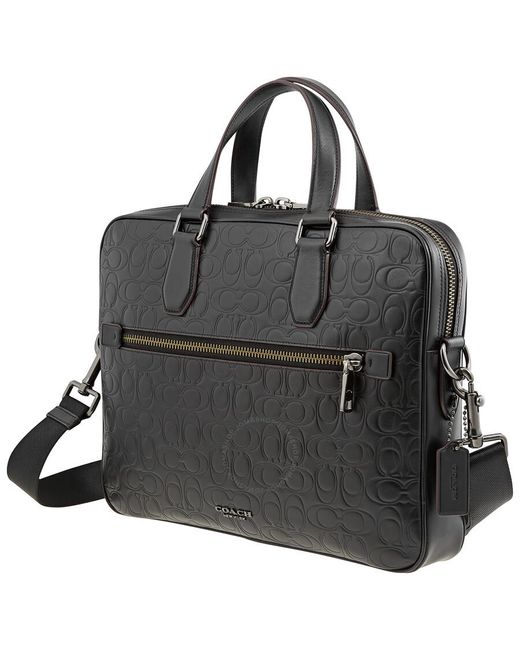 COACH Black Signature Leather Kennedy Briefcase for men