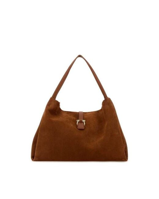 Ferragamo Brown Caramel Suede Shopping Bag