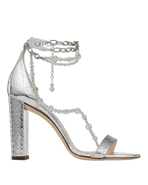 Jimmy Choo Metallic Neena 100 Leather Sandals, Brand Size 36 Us